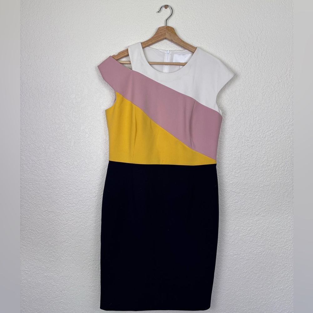 Hugo BOSS Colorblock Danouk Ponte cut-out Sheath Bodycon Dress Size 10